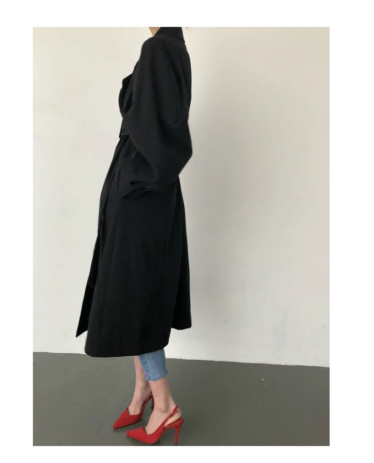 128 - Damen Oversize Trenchcoat Lang Doppelreiher