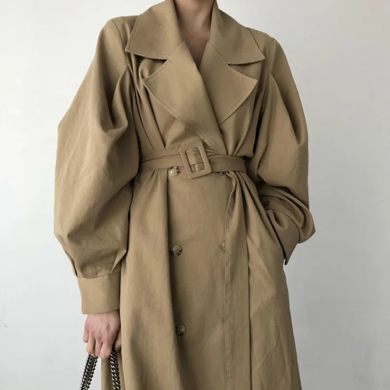 128 - Damen Oversize Trenchcoat Lang Doppelreiher