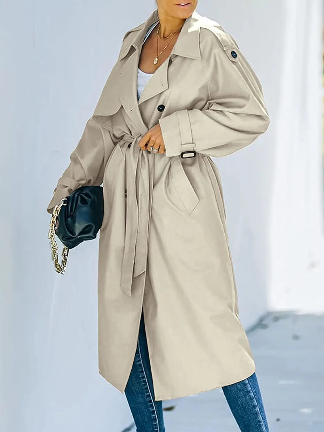 003 - Langer Damen-Trenchcoat – Elegant & Mit Gürtel