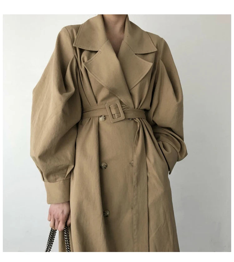 128 - Damen Oversize Trenchcoat Lang Doppelreiher