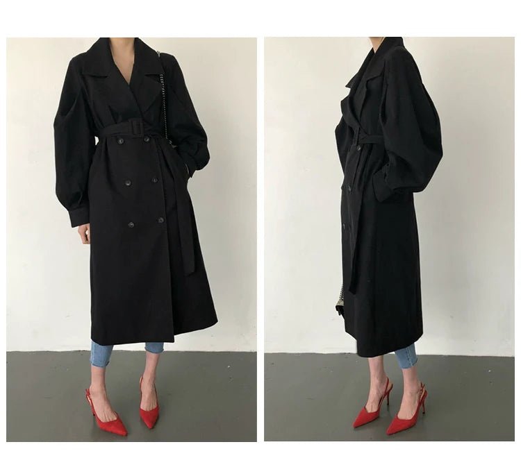 128 - Damen Oversize Trenchcoat Lang Doppelreiher