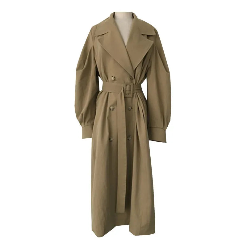 128 - Damen Oversize Trenchcoat Lang Doppelreiher