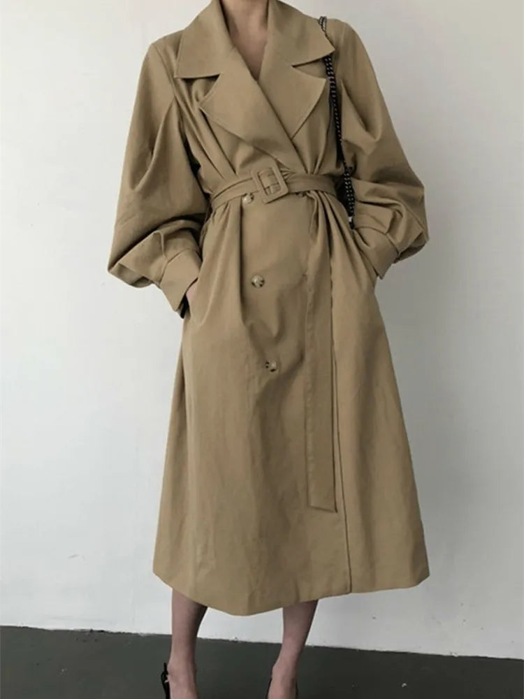128 - Damen Oversize Trenchcoat Lang Doppelreiher