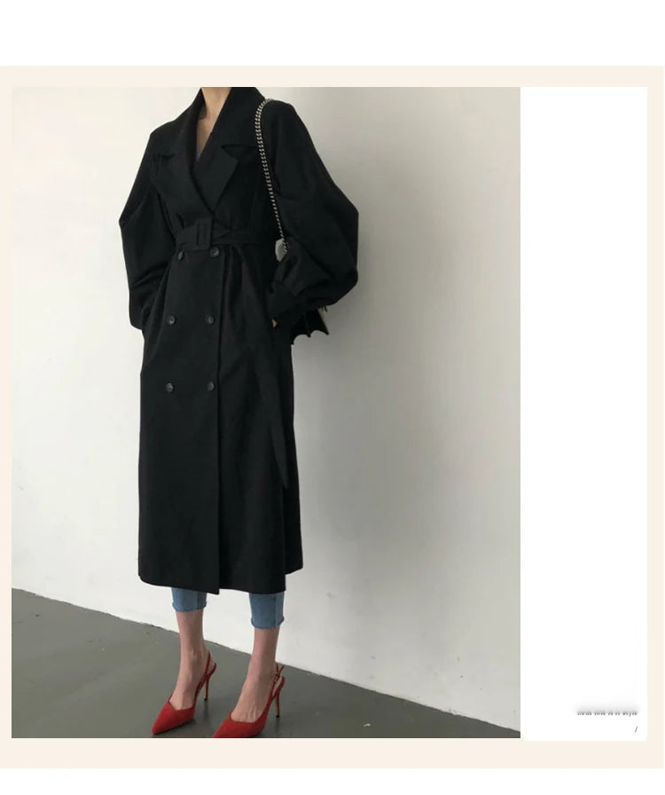 128 - Damen Oversize Trenchcoat Lang Doppelreiher