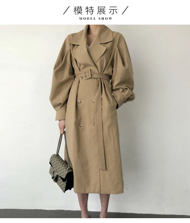 128 - Damen Oversize Trenchcoat Lang Doppelreiher