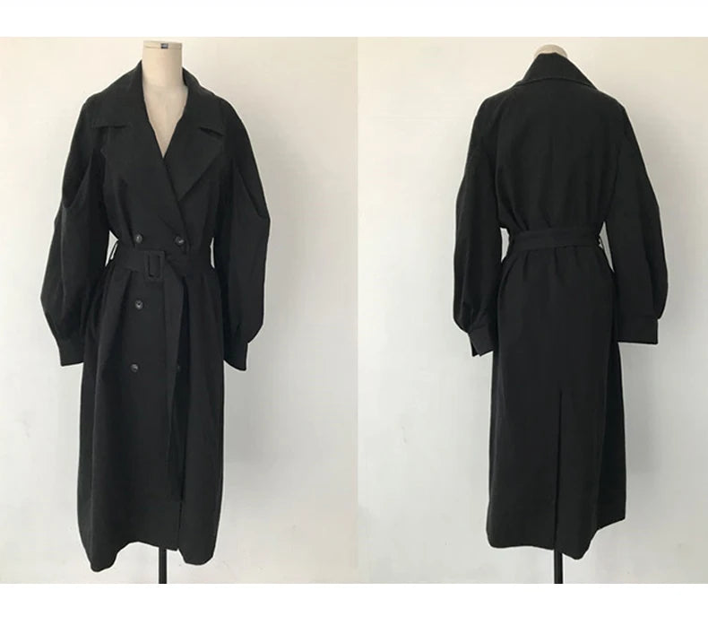 128 - Damen Oversize Trenchcoat Lang Doppelreiher