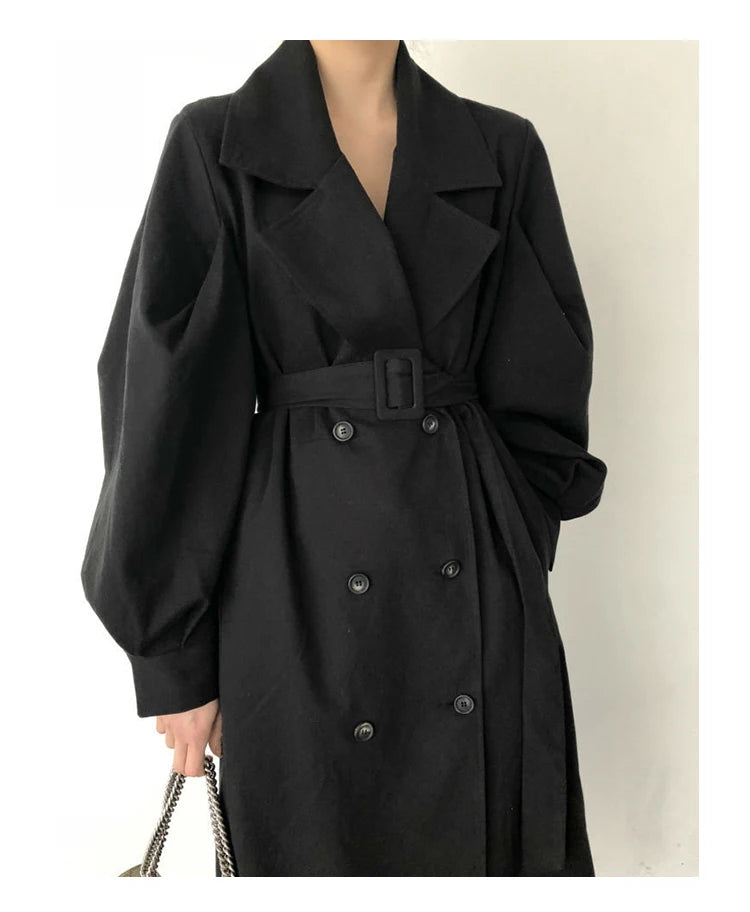 128 - Damen Oversize Trenchcoat Lang Doppelreiher