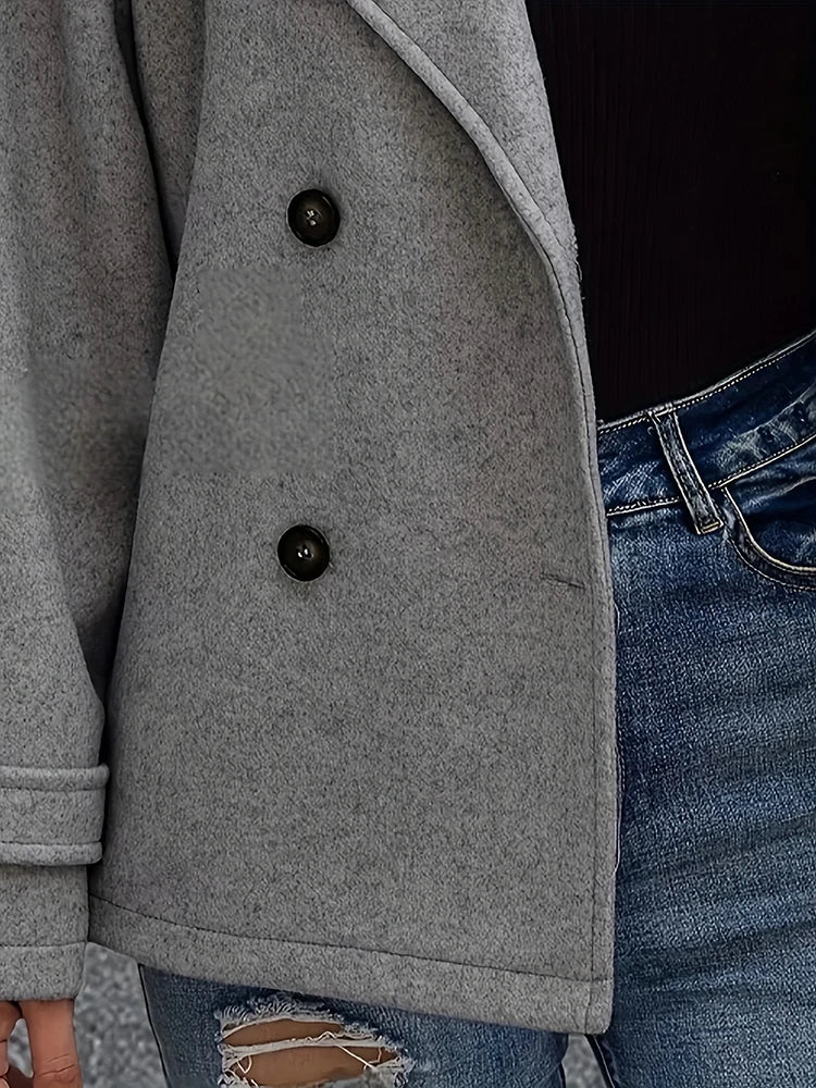 081 - Damen Wollmantel mit großem Kragen – Zweireihig & Elegant