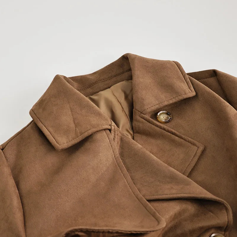 116 - Damen Trenchcoat Braun Lang Mit Gürtel