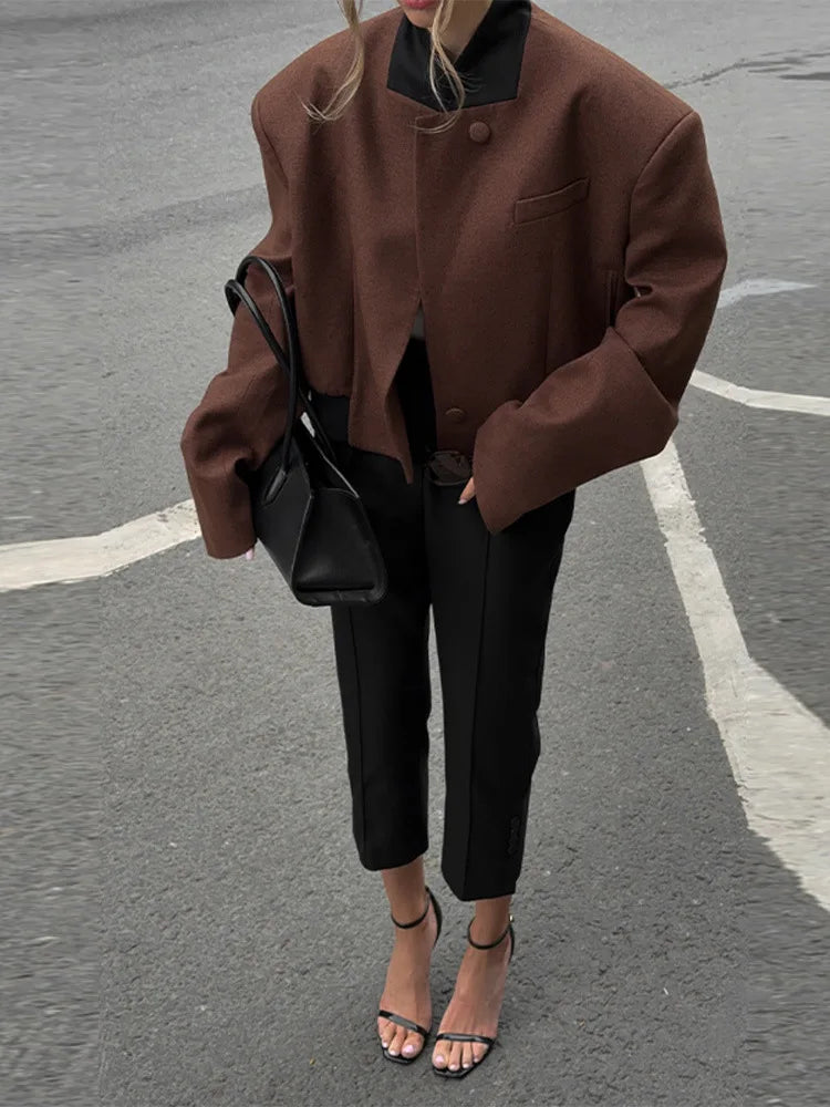 119 - Kurze Wolljacke Damen Braun Vintage