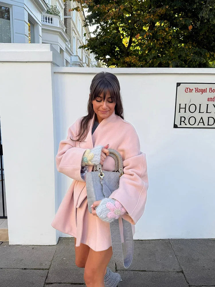 079 - Einfarbiger Schleifen-Mantel – Herbst/Winter Damenjacke