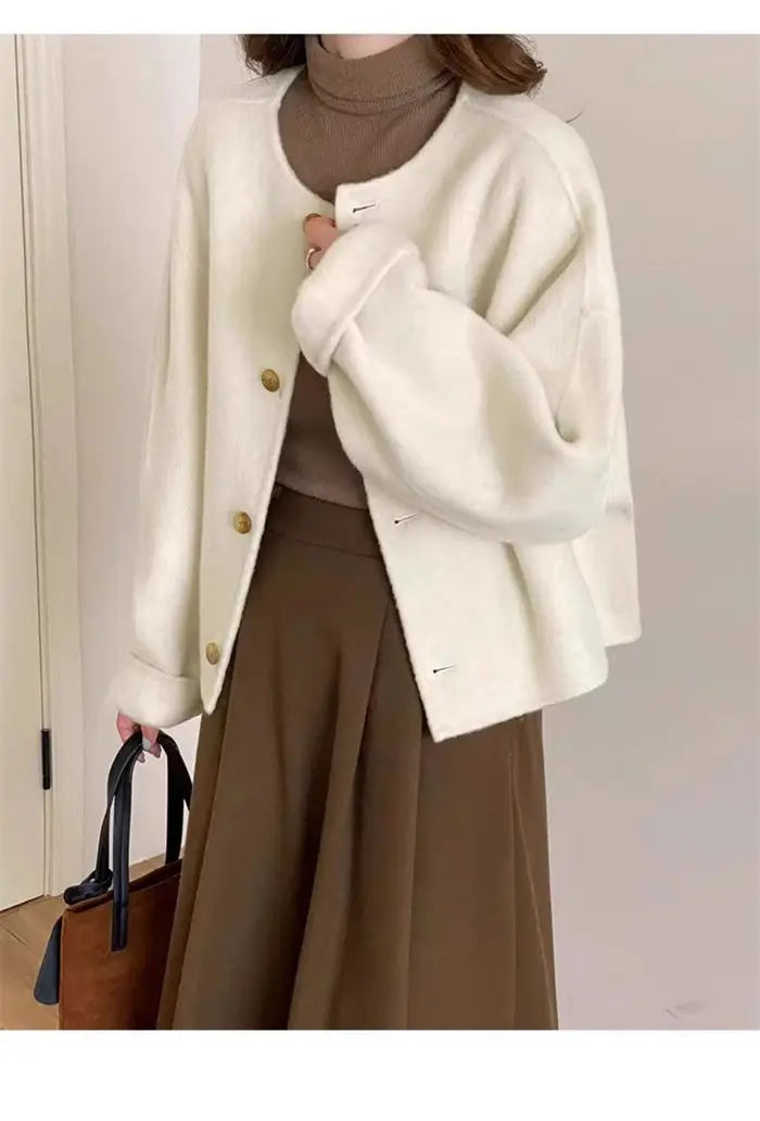 107 - Damen Kurzer Wollmantel Korean Oversized