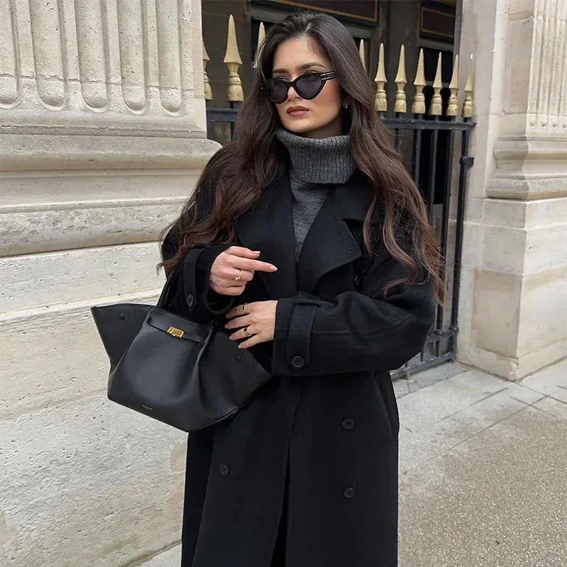 001 - Damen Woll-Trenchcoat – Lang, Warm & Elegant