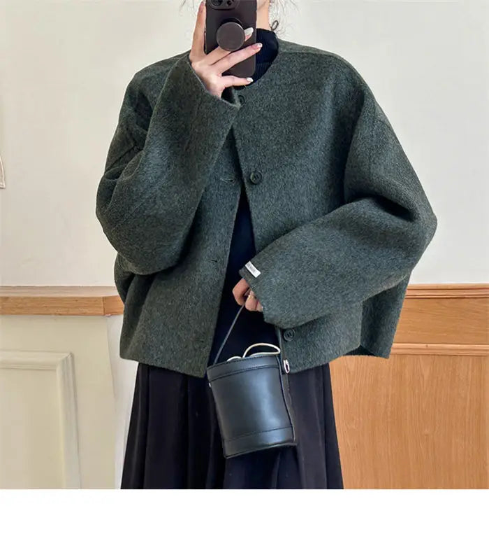 107 - Damen Kurzer Wollmantel Korean Oversized