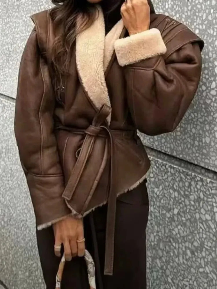 092 - Wildlederjacke Damen Kurz mit Gürtel