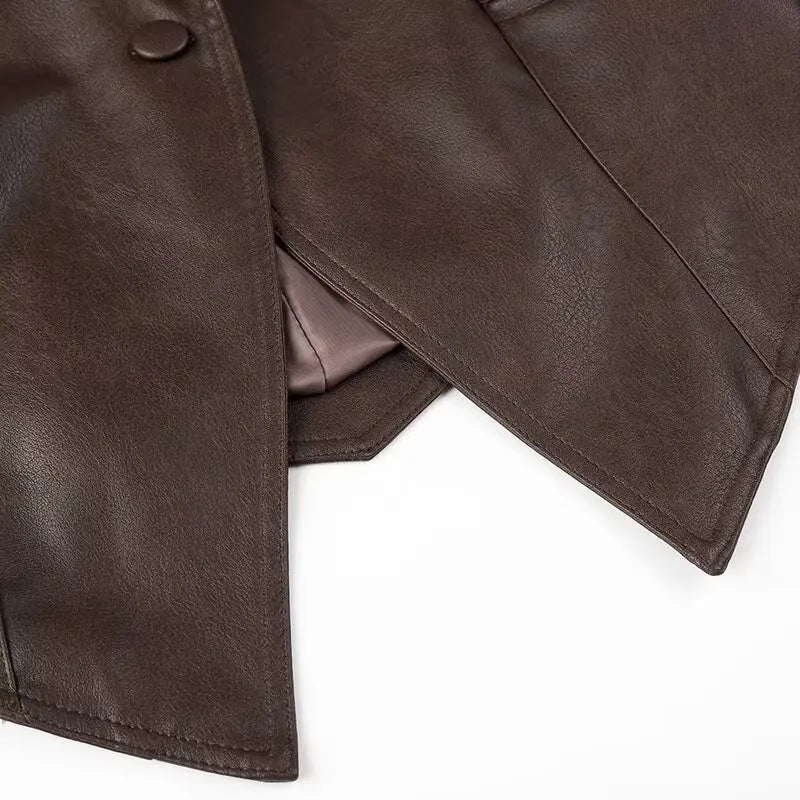 049 - Oversize Lederjacke Damen – Mit Gürtel & Elegant