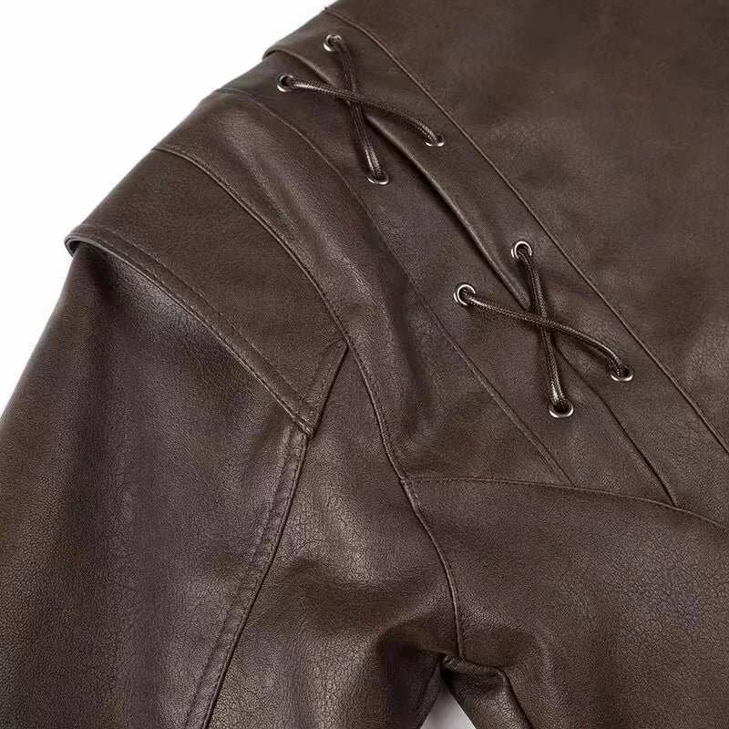 138 - Damen Faux Leather Motorradjacke mit Gürtel