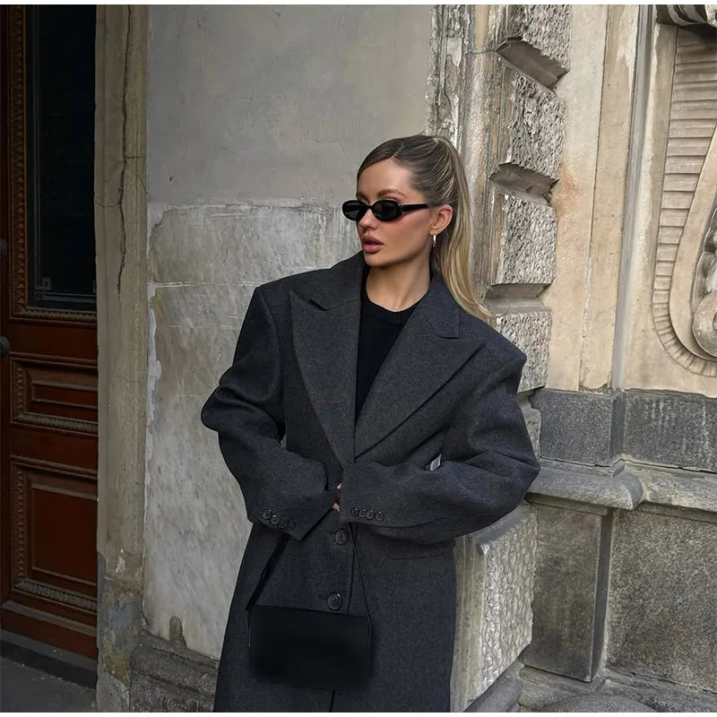 008 - Lange Wildlederjacke Damen – Modern & Elegant