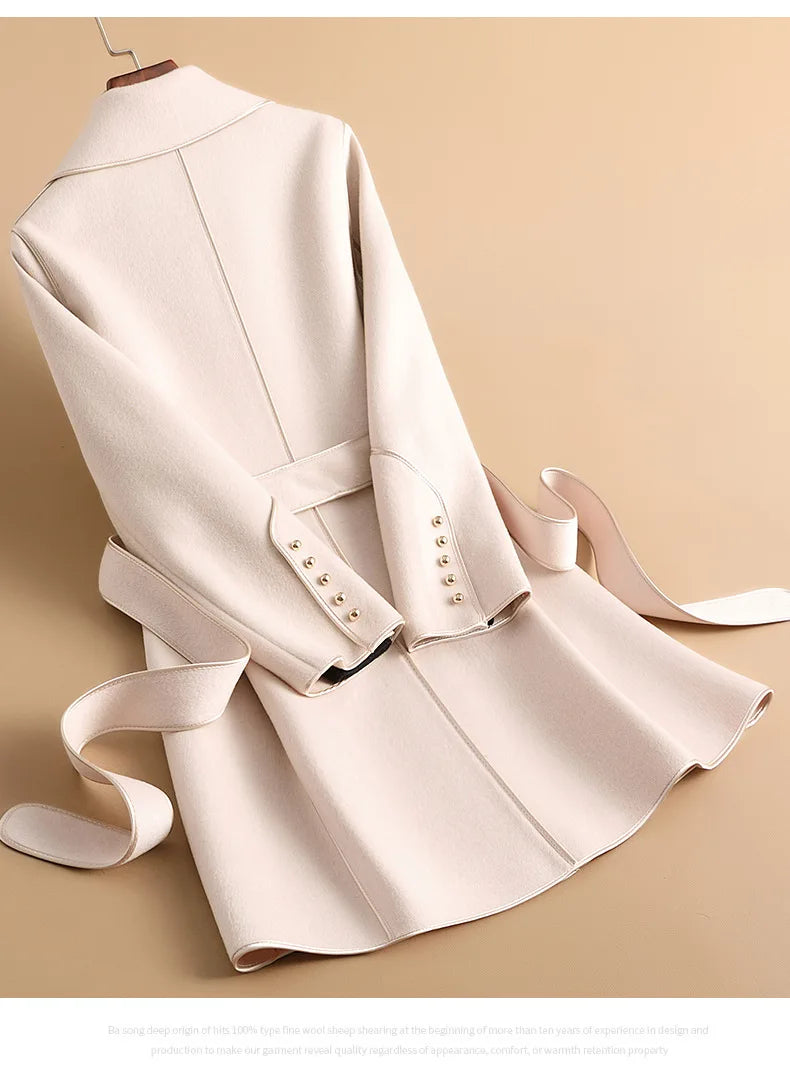 149 - Damen Wollmantel Mid-Length mit Gürtel