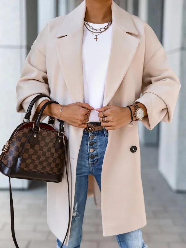 098 - Damen Zweireiher Mantel Lang Elegant