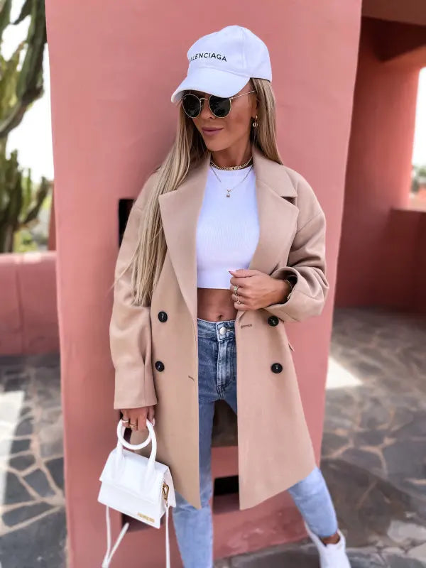 098 - Damen Zweireiher Mantel Lang Elegant