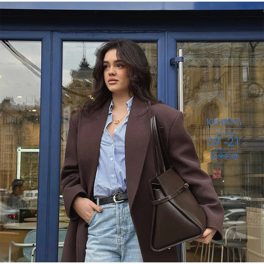 008 - Lange Wildlederjacke Damen – Modern & Elegant