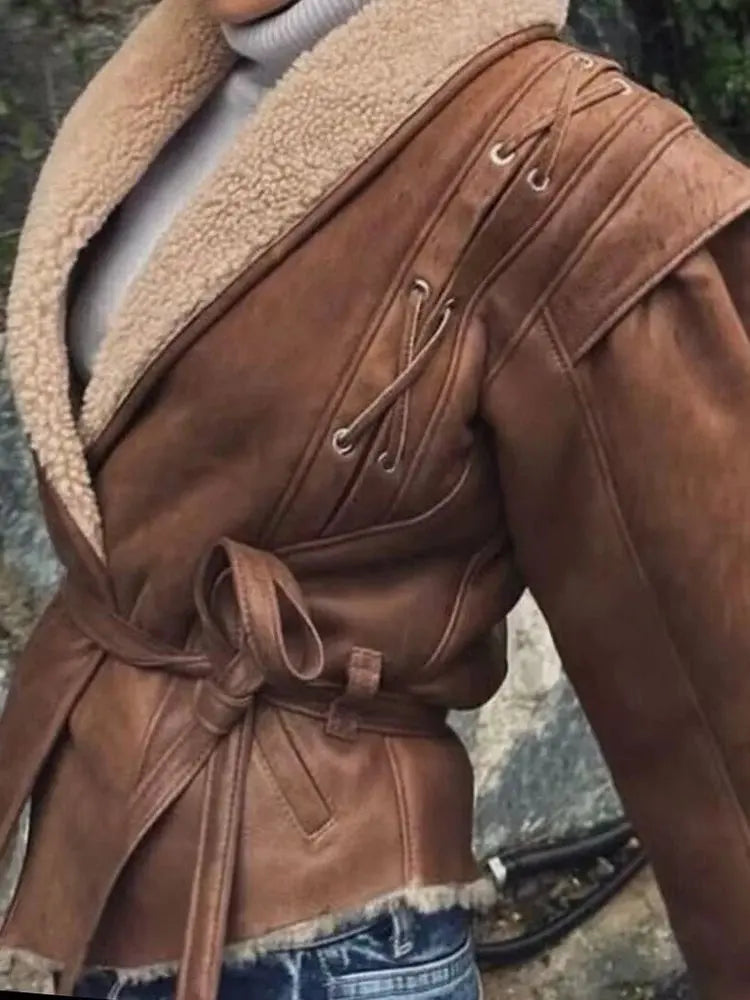 092 - Wildlederjacke Damen Kurz mit Gürtel