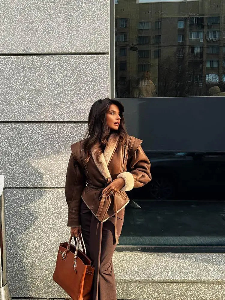 092 - Wildlederjacke Damen Kurz mit Gürtel