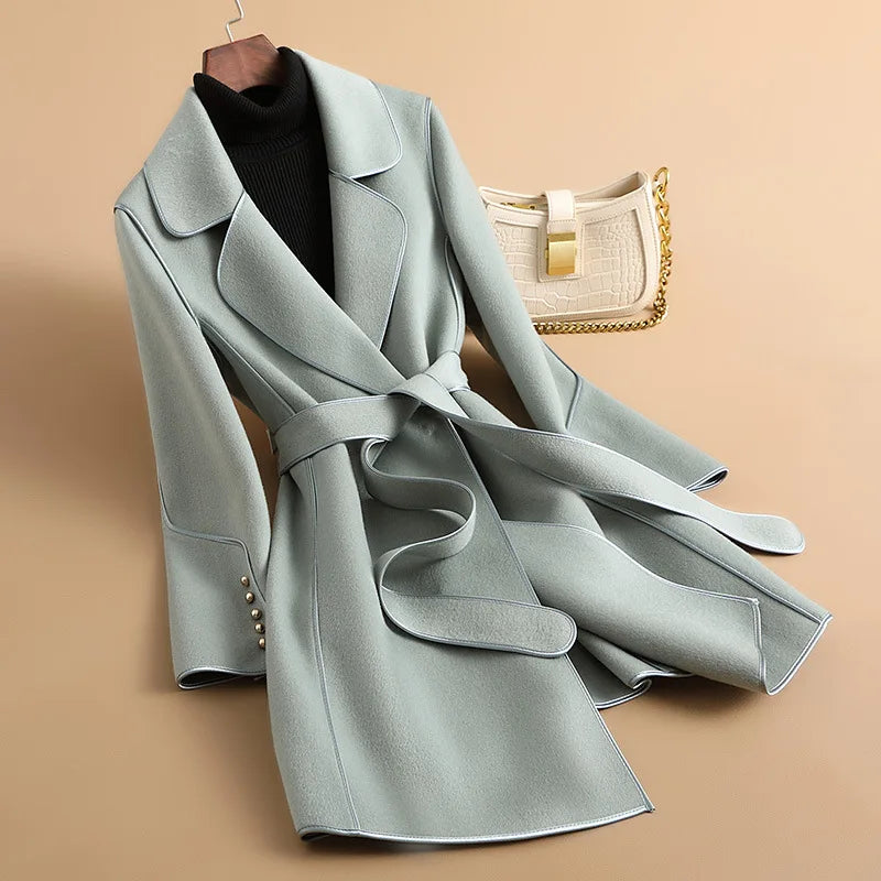 149 - Damen Wollmantel Mid-Length mit Gürtel