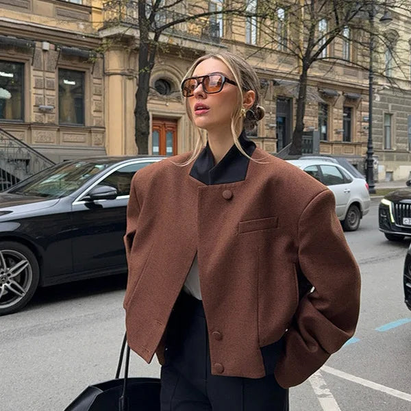 119 - Kurze Wolljacke Damen Braun Vintage