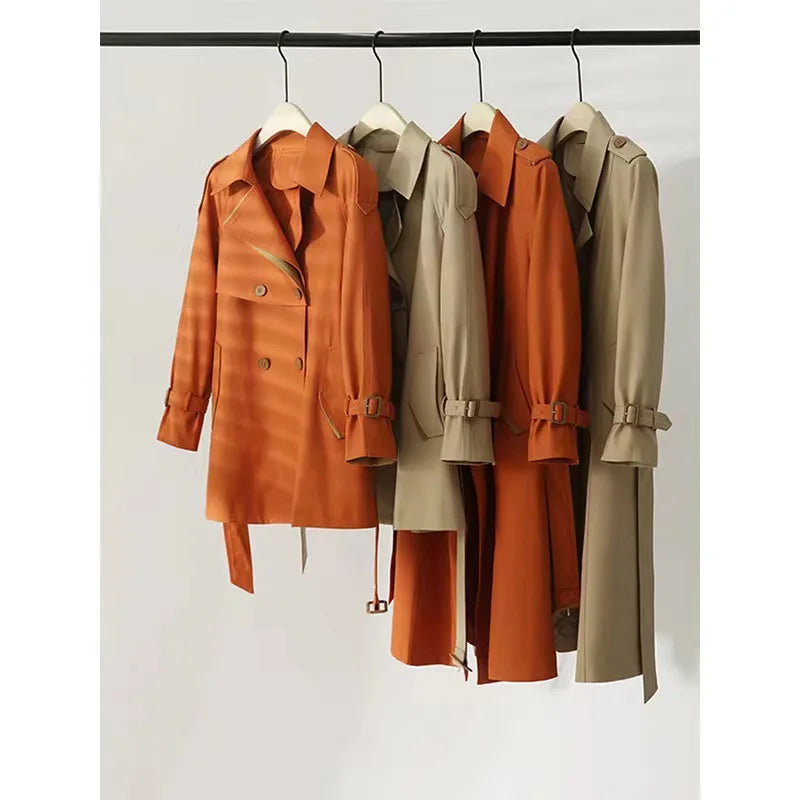 124 - Damen Mid-Langer Trenchcoat Einreihig