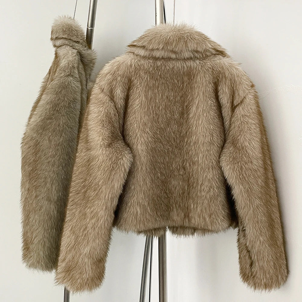 129 - Damen Faux Fur Kurzjacke Mit Kragen