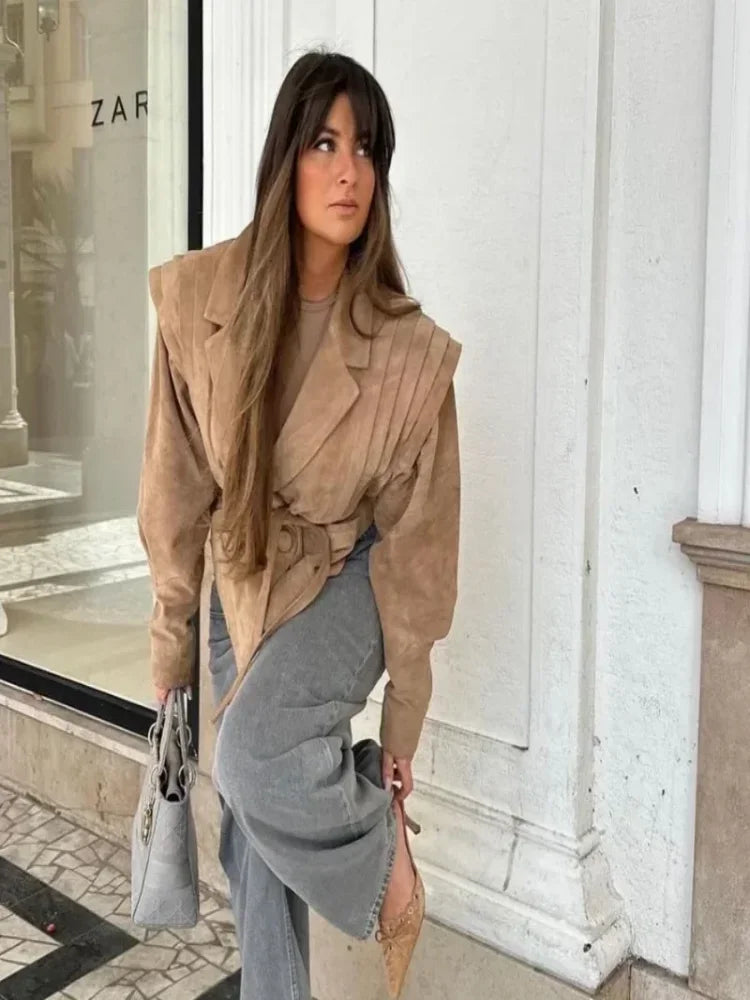 133 - Damen Taillenmantel mit Gürtel – Elegant