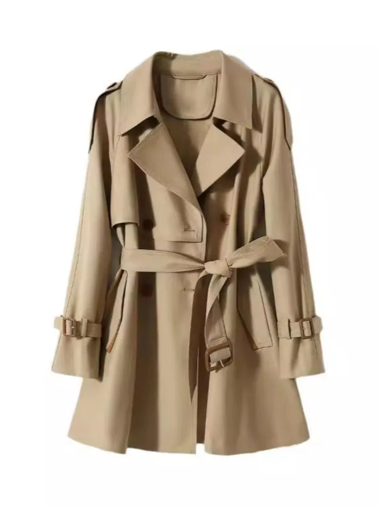 124 - Damen Mid-Langer Trenchcoat Einreihig