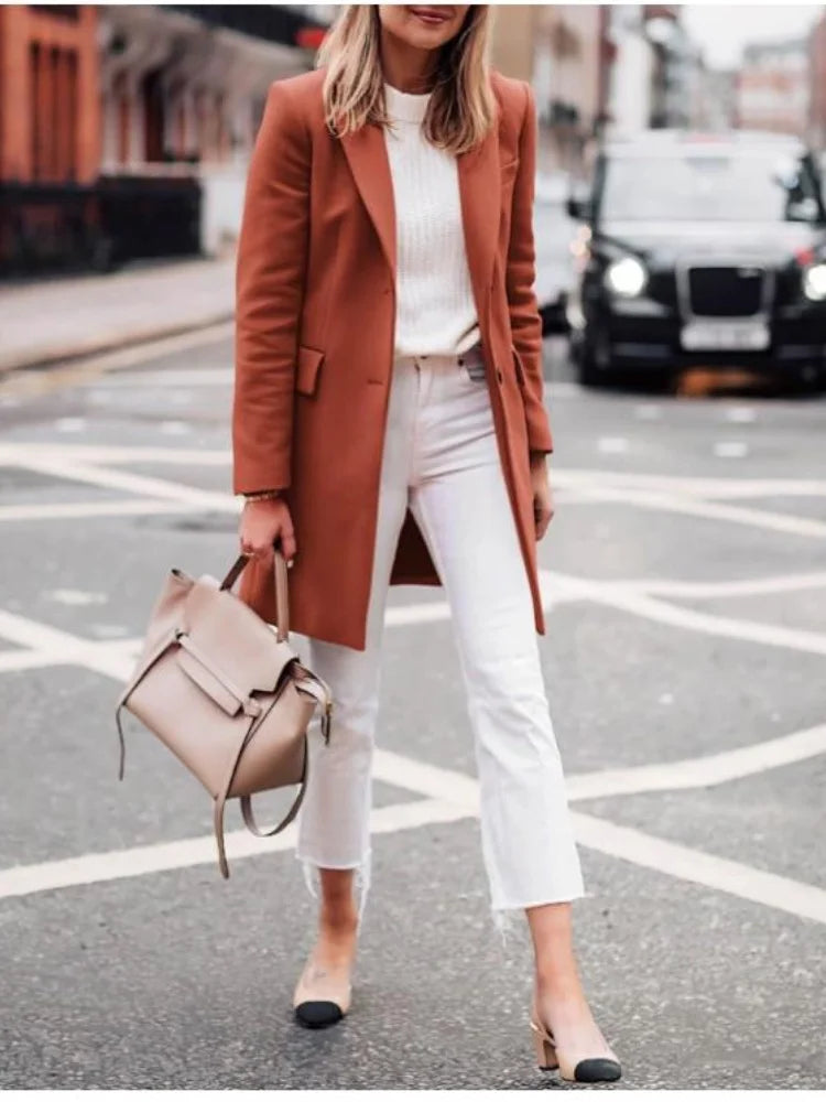 110 - Damen Wollmix Mantel Lang Mit Gürtel