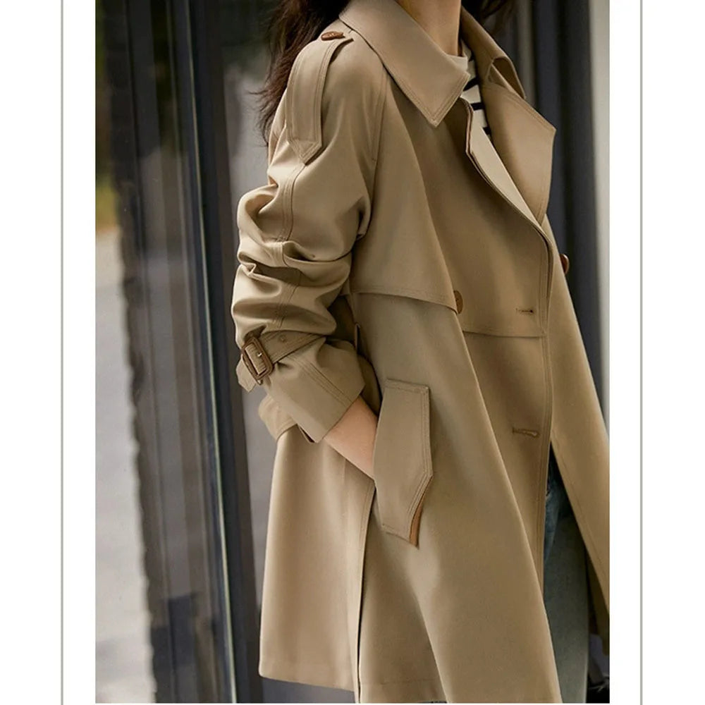 124 - Damen Mid-Langer Trenchcoat Einreihig