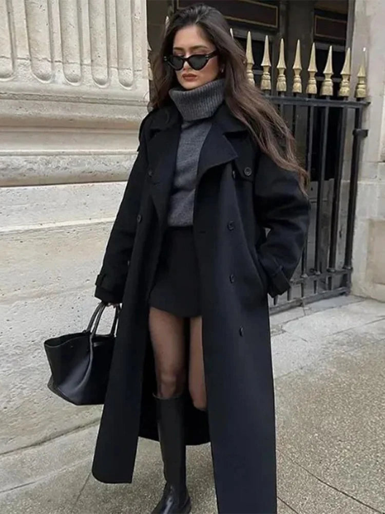 001 - Damen Woll-Trenchcoat – Lang, Warm & Elegant