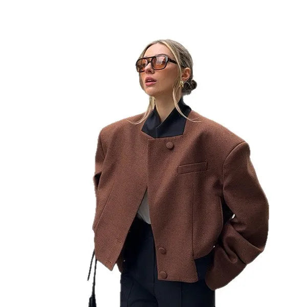 119 - Kurze Wolljacke Damen Braun Vintage