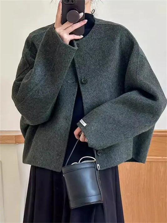 107 - Damen Kurzer Wollmantel Korean Oversized