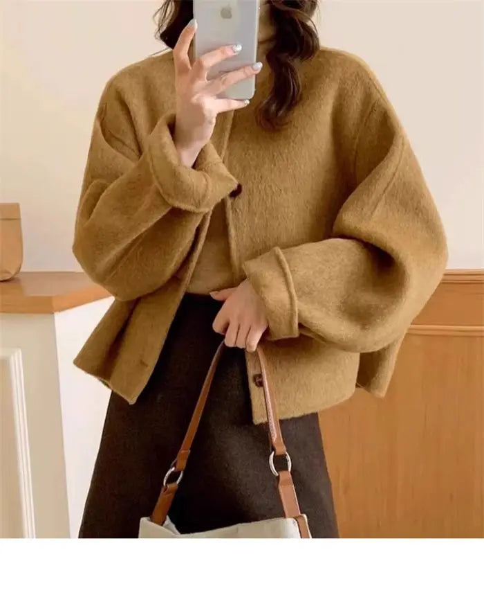 107 - Damen Kurzer Wollmantel Korean Oversized