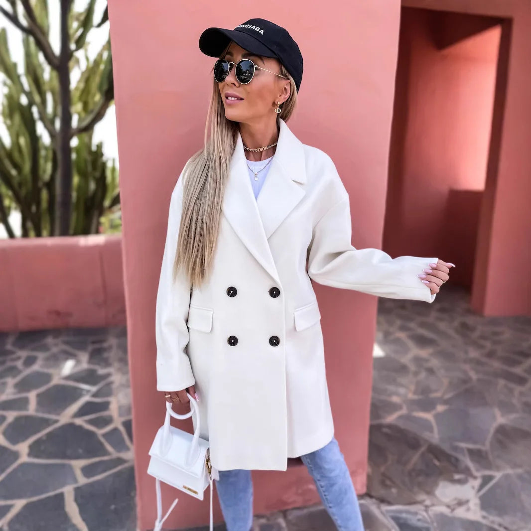 098 - Damen Zweireiher Mantel Lang Elegant