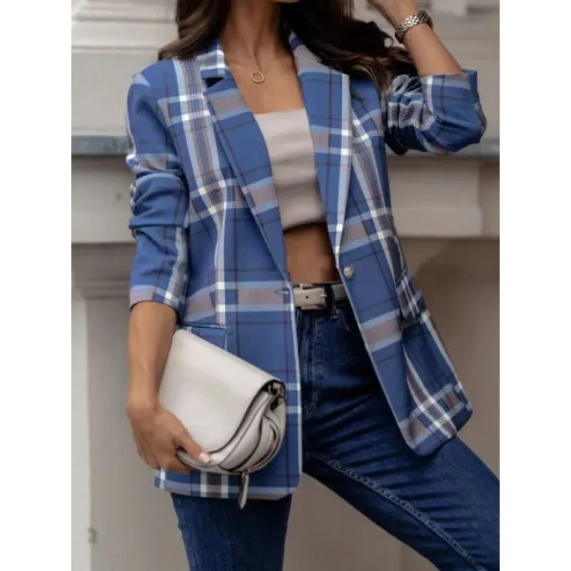 095 - Karierter Damenblazer mit Revers