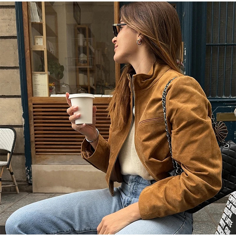 055 - Suede Bomber Jacket Damen – Modern & Stylisch