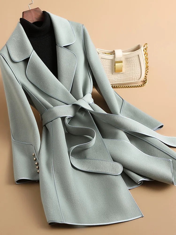 149 - Damen Wollmantel Mid-Length mit Gürtel