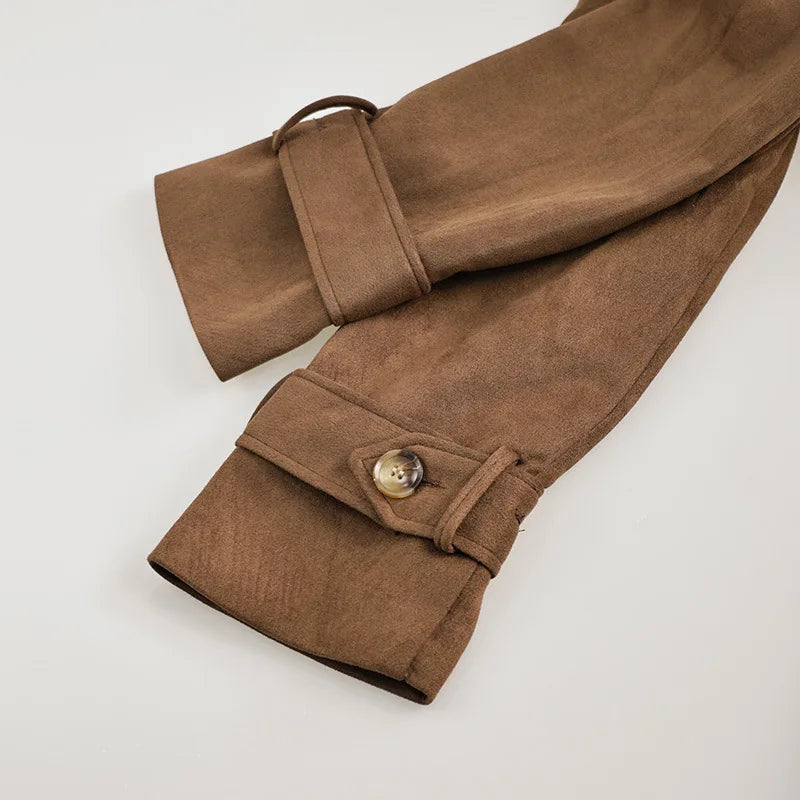 116 - Damen Trenchcoat Braun Lang Mit Gürtel