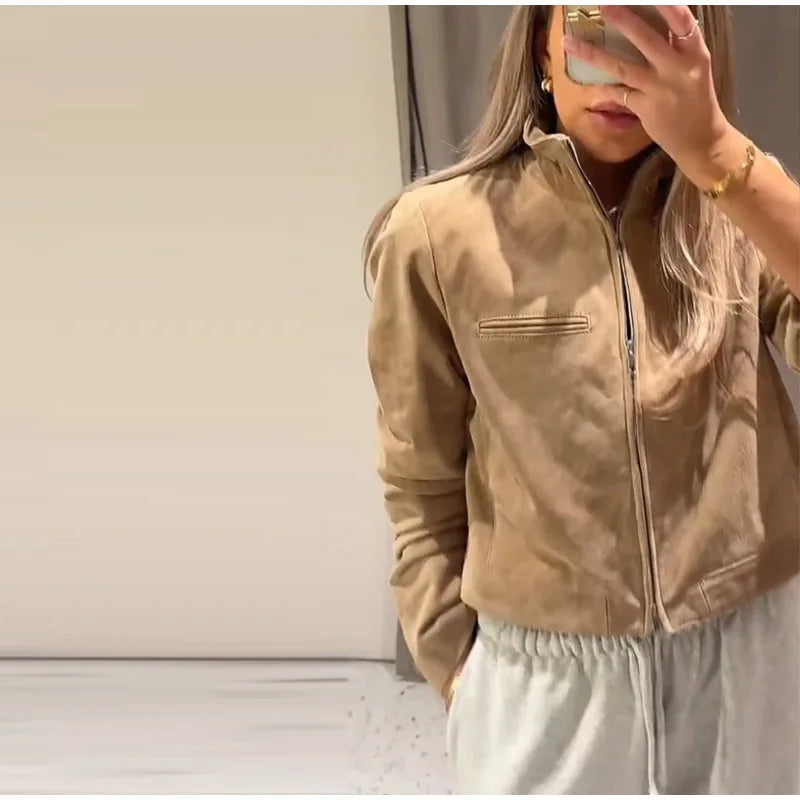 055 - Suede Bomber Jacket Damen – Modern & Stylisch