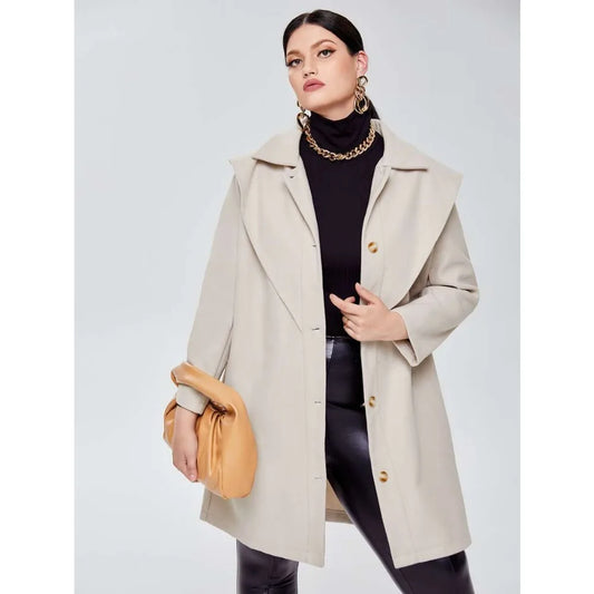 096 - Damenmantel Lang mit großem Kragen