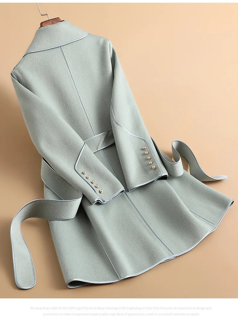 149 - Damen Wollmantel Mid-Length mit Gürtel