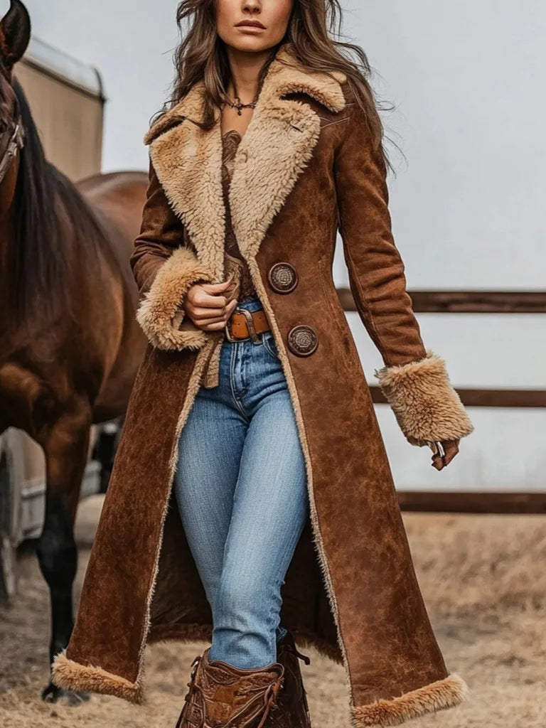 048 - Denim Plüschjacke Damen – Warm & Vintage