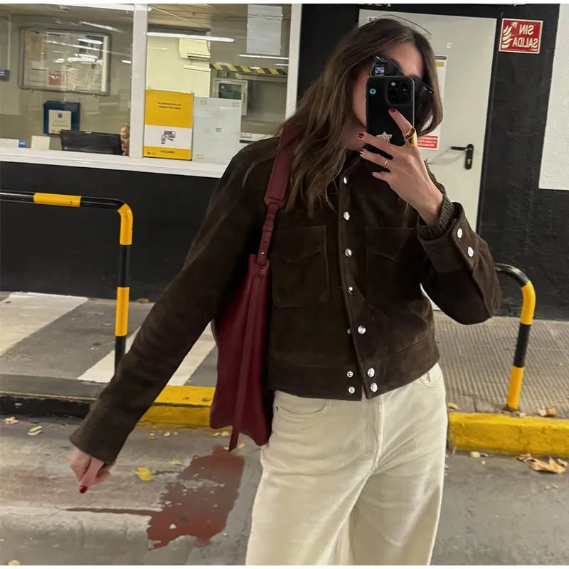 055 - Suede Bomber Jacket Damen – Modern & Stylisch